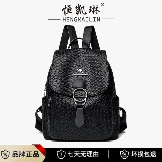 Backpack跨境外贸双肩包女2024新款时尚真皮质感大容量背包百搭软皮妈妈包