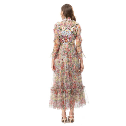 23 spring temperament Europe and the United States cross-border foreign trade women's ladies style three-dimensional embroidery gauze big dress 230708