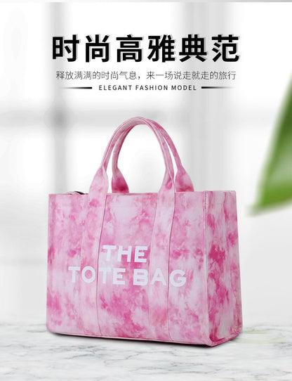 Tote bag跨境新款帆布字母女包单肩托特包简约扎染大容量通勤斜挎包学生包