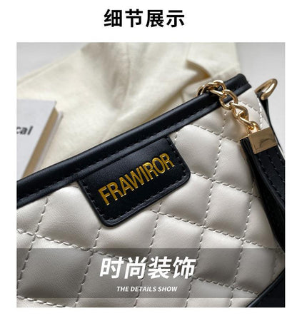 Shoulder handbag小众菱格流浪包2024新款撞色流行宽肩带斜挎包时尚简约单肩包批发