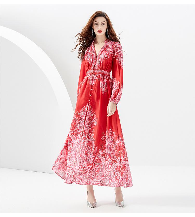 Party Romance with you D1 Long dress with red lantern sleeves