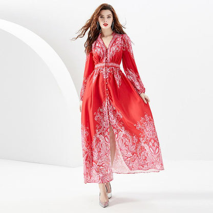 Party Romance with you D1 Long dress with red lantern sleeves