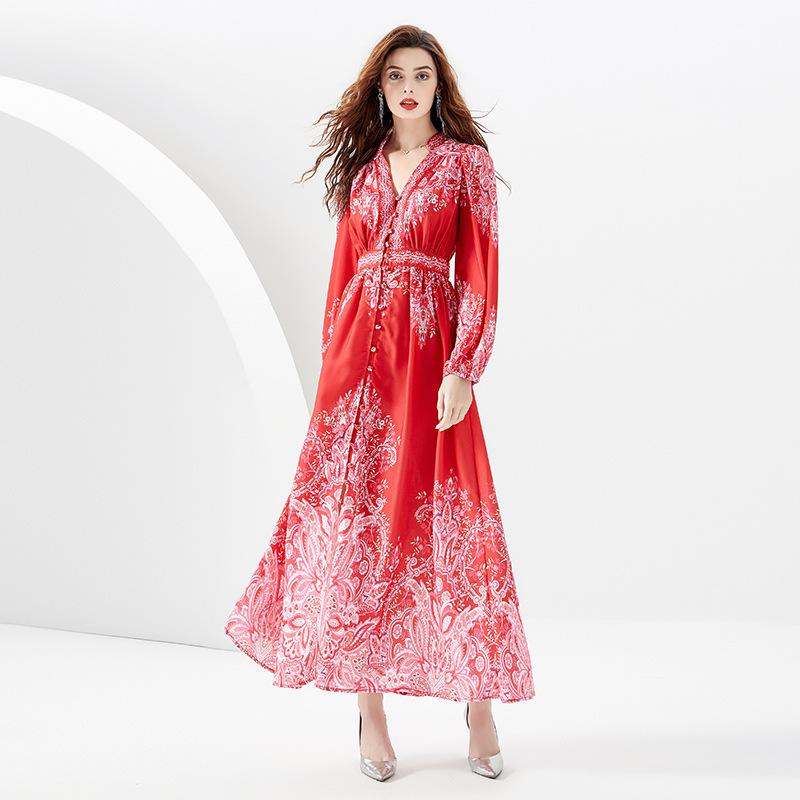 Party Romance with you D1 Long dress with red lantern sleeves