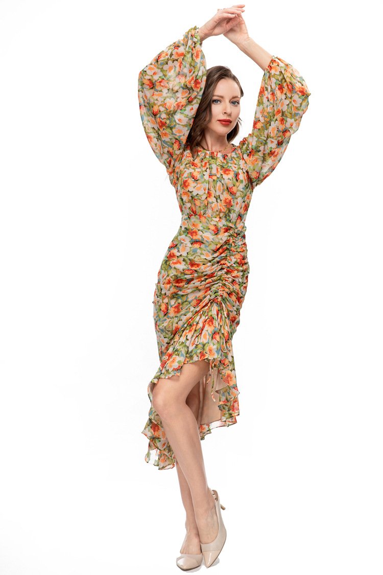 Europe and the United States cross-border women's spring and summer new temperament fashion retro printing heart fishtail dress 230911