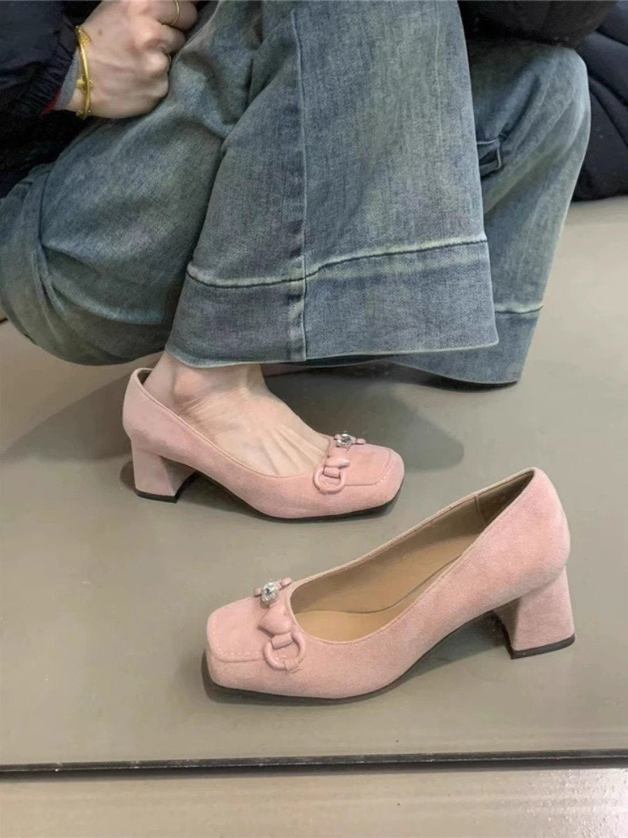 Chunky heel shoes玛丽珍鞋女仙女高跟鞋2024年新款法式气质优雅粉色爱心粗跟单鞋