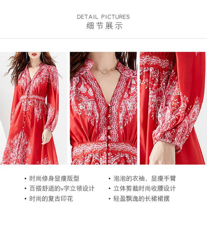 Party Romance with you D1 Long dress with red lantern sleeves