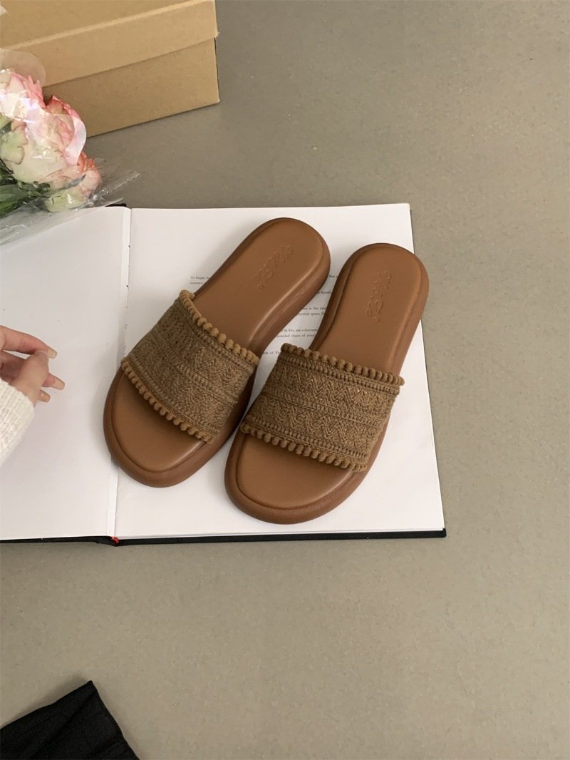 Open-toed sandals2024波西米亚厚底拖鞋女夏季外穿新款韩版温柔仙女风软平底海边沙