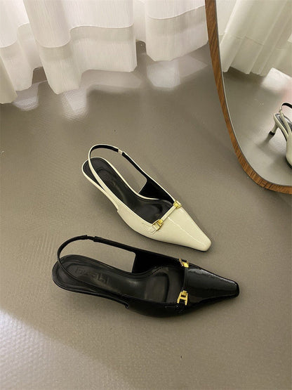 Chunky heel shoes质感女生 绿色方头凉鞋女后空2023春包头浅口高跟鞋