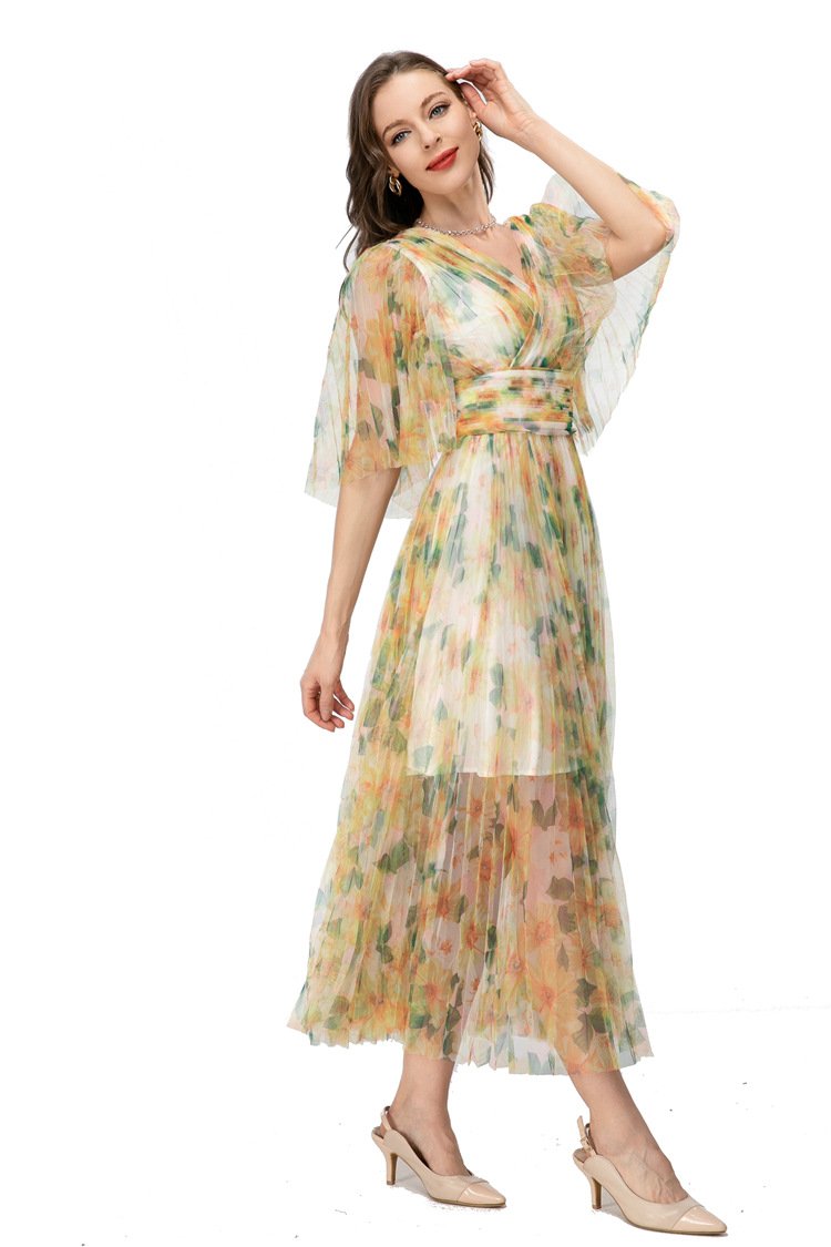 Europe and the United States spring and summer cross-border women's new printing retro gentle temperament heart-made lady dress 230806