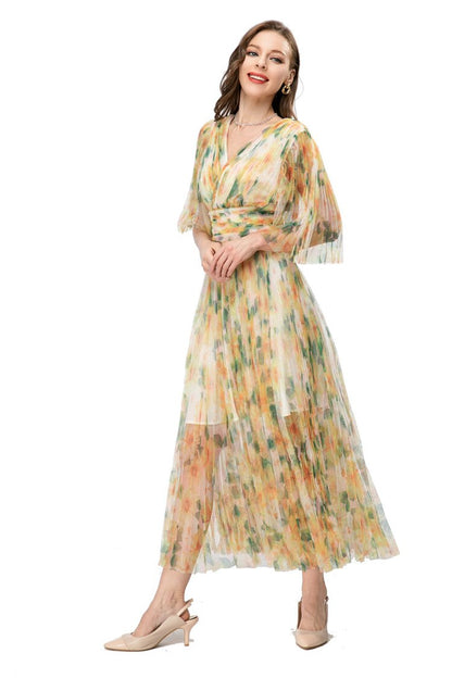 Europe and the United States spring and summer cross-border women's new printing retro gentle temperament heart-made lady dress 230806