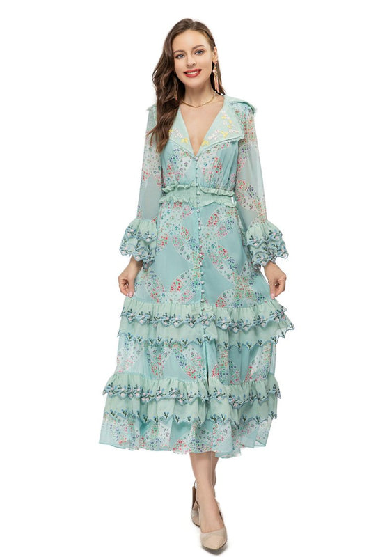 European and American women's French high-end spring and summer new holiday printing fashionable gentle temperament dress 231912