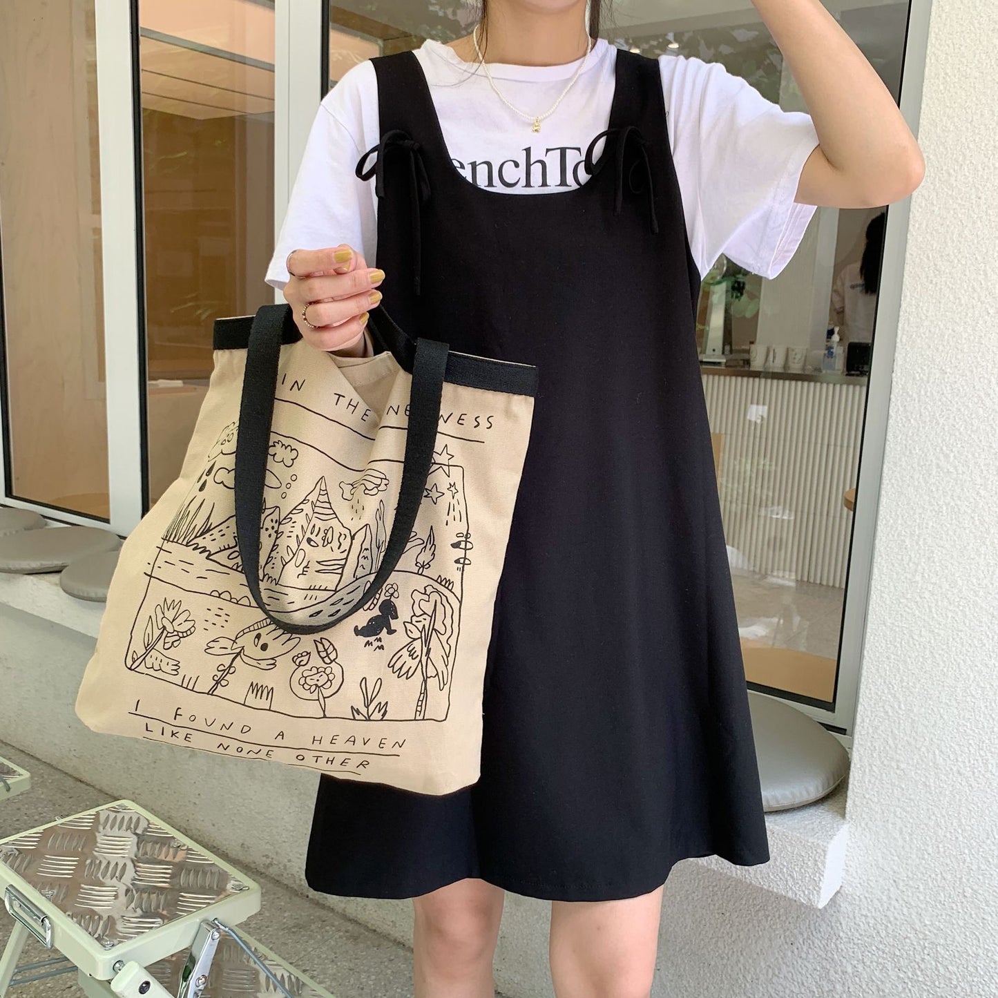 Shopping bag2791 ins风涂鸦帆布包女学生通勤背心包大容量单肩包手提托特包