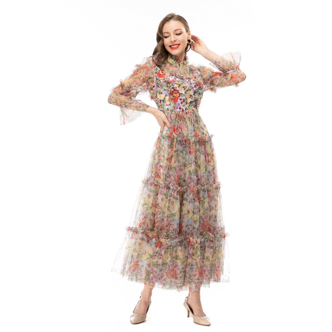 Fairy Cross-border Three-dimensional Embroidery Gauze Dress