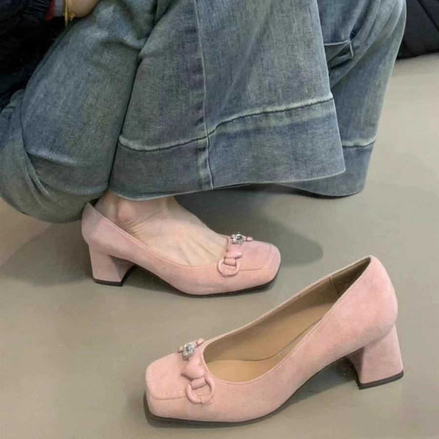 Chunky heel shoes玛丽珍鞋女仙女高跟鞋2024年新款法式气质优雅粉色爱心粗跟单鞋