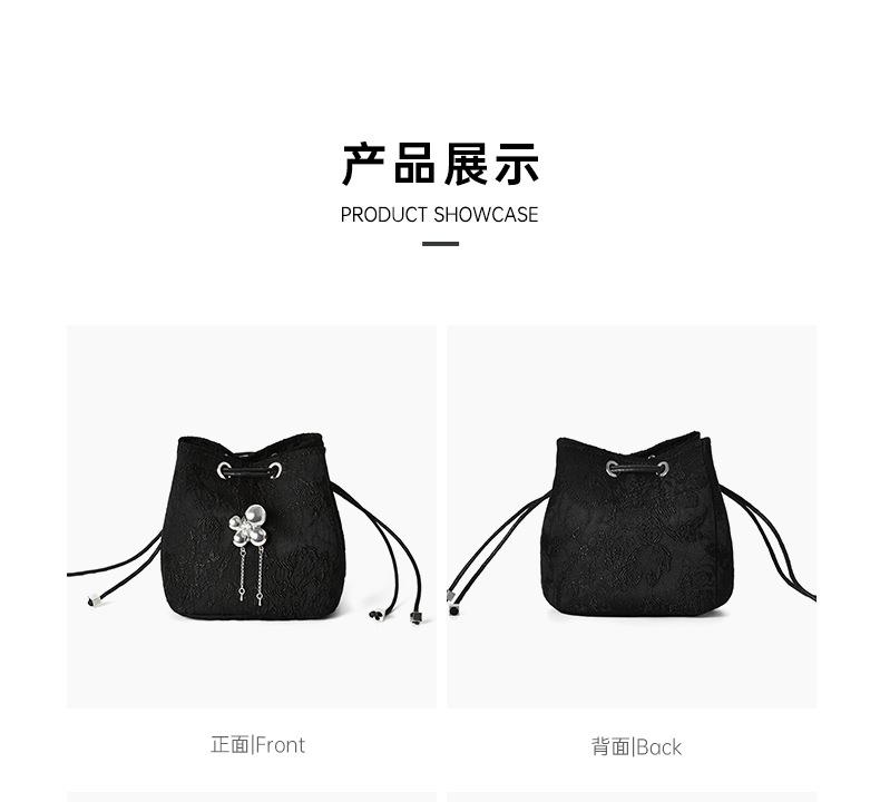 Shoulder handbag批发新款提花布水桶包国风抽带高级感女士手提包时尚链条小挎包