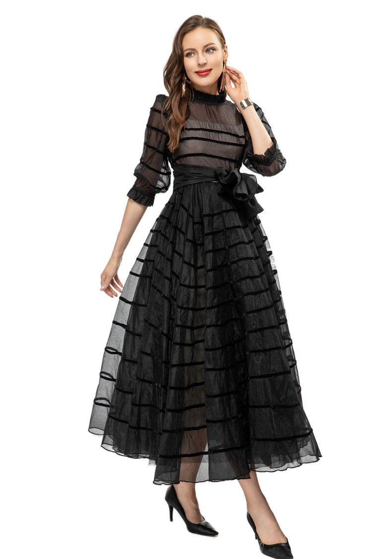 2023 European goods light luxury cross-border Amazon AliExpress e-commerce women's lace-up waist swing dress 231915