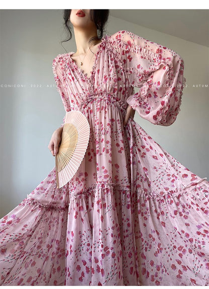 Party Gentle Style Puff Sleeve Floral Dress