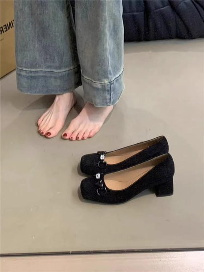 Chunky heel shoes玛丽珍鞋女仙女高跟鞋2024年新款法式气质优雅粉色爱心粗跟单鞋