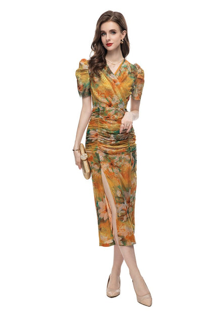 Fairy Fashion Printed Light Luxury Elastic Waist Dress