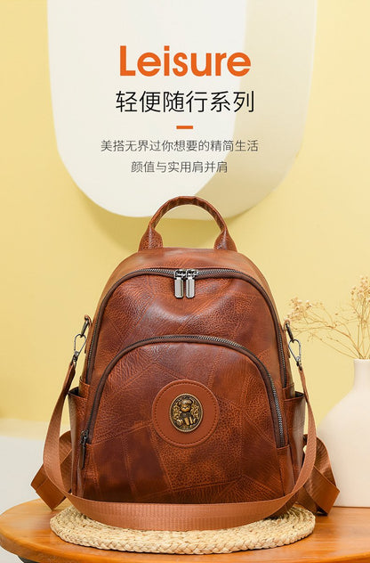 Backpack跨境外贸高级双肩包包女2024新款潮小众质感复古单肩包户外旅行包