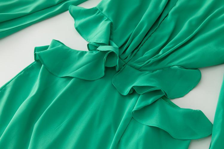 2022 autumn and winter new temperament fashion women's long sleeve side exposed waist ruffled hollow sexy dress 225402