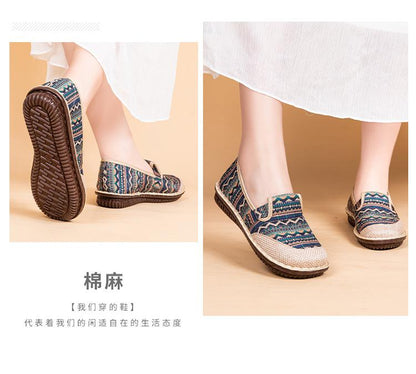 Flat cloth shoes女士春季新款休闲鞋亚麻透气浅口老北京布鞋平底时尚女款绣花鞋子