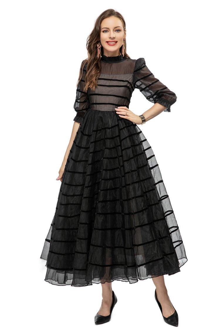 2023 European goods light luxury cross-border Amazon AliExpress e-commerce women's lace-up waist swing dress 231915