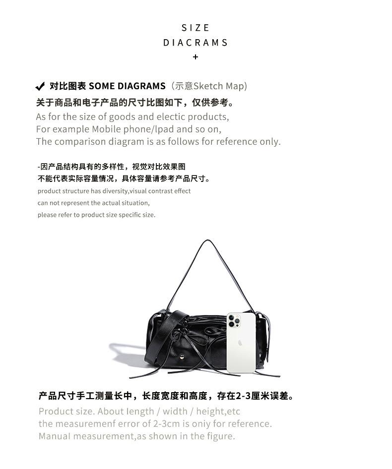 Shoulder handbag2024新款褶皱手提包绑带带结饰相机包女时尚百搭抽绳单肩斜挎包包