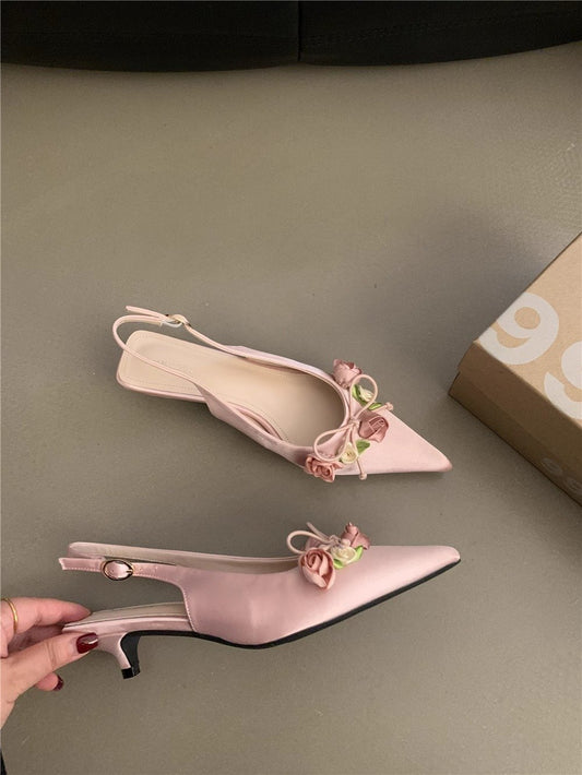 Chunky heel shoes新中式高跟鞋法式包头凉鞋女2024春夏季白色高跟凉拖鞋小猫跟单鞋