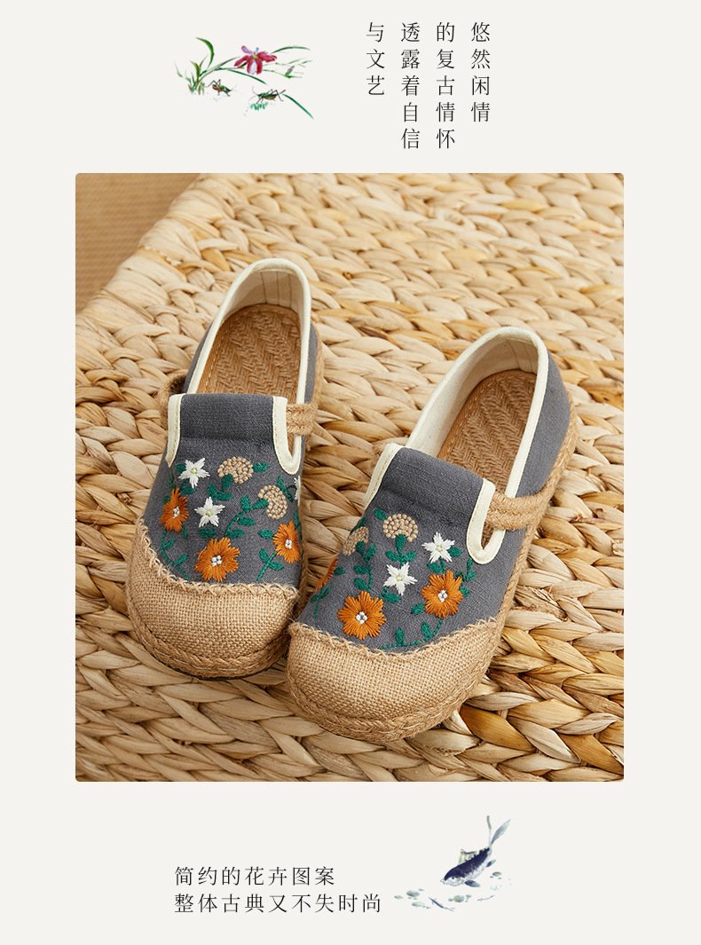 Flat cloth shoes定制2024春款绣花鞋 民族风女鞋亚麻休闲鞋 平跟低帮刺绣浅口单鞋