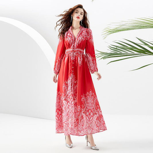 Party Romance with you D1 Long dress with red lantern sleeves