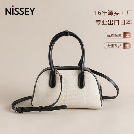 Shoulder handbag2024新款贝壳包 简约百搭迷你拼色保龄球包手提斜挎包波士顿包