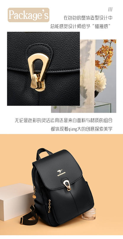 Backpack软皮双肩包女2022新款大容量女士背包时尚潮流妈妈包防盗旅行书包