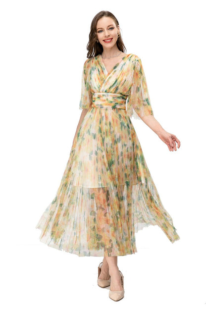 Europe and the United States spring and summer cross-border women's new printing retro gentle temperament heart-made lady dress 230806