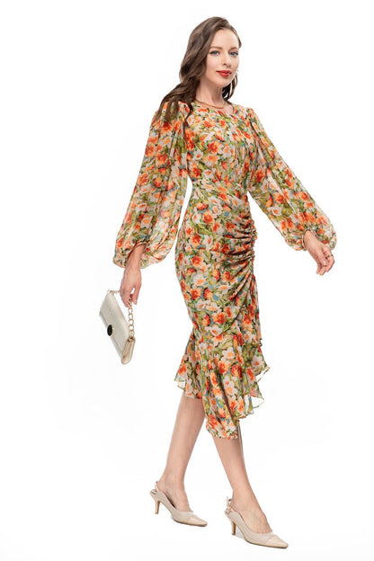 Europe and the United States cross-border women's spring and summer new temperament fashion retro printing heart fishtail dress 230911