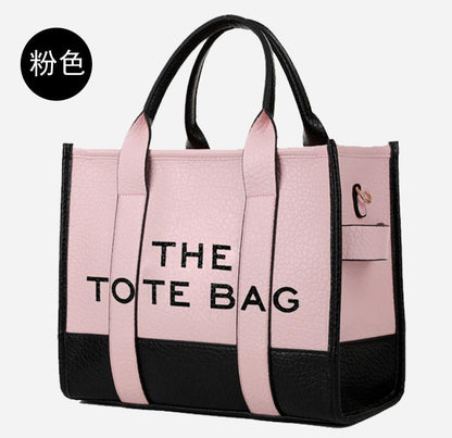 Tote bag跨境风潮外贸新款双拼色PU字母包女女包单肩斜挎时尚手提包托特包