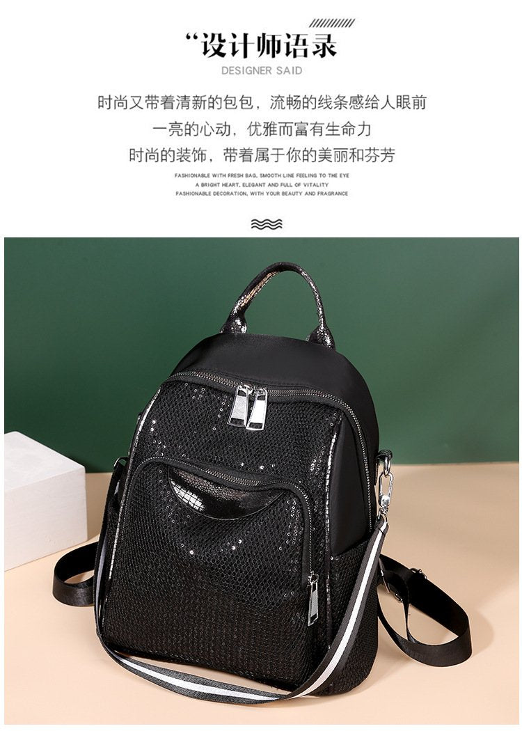 Backpack休闲双肩包女2023新款时尚亮片大容量女士背包时尚百搭两用单肩包