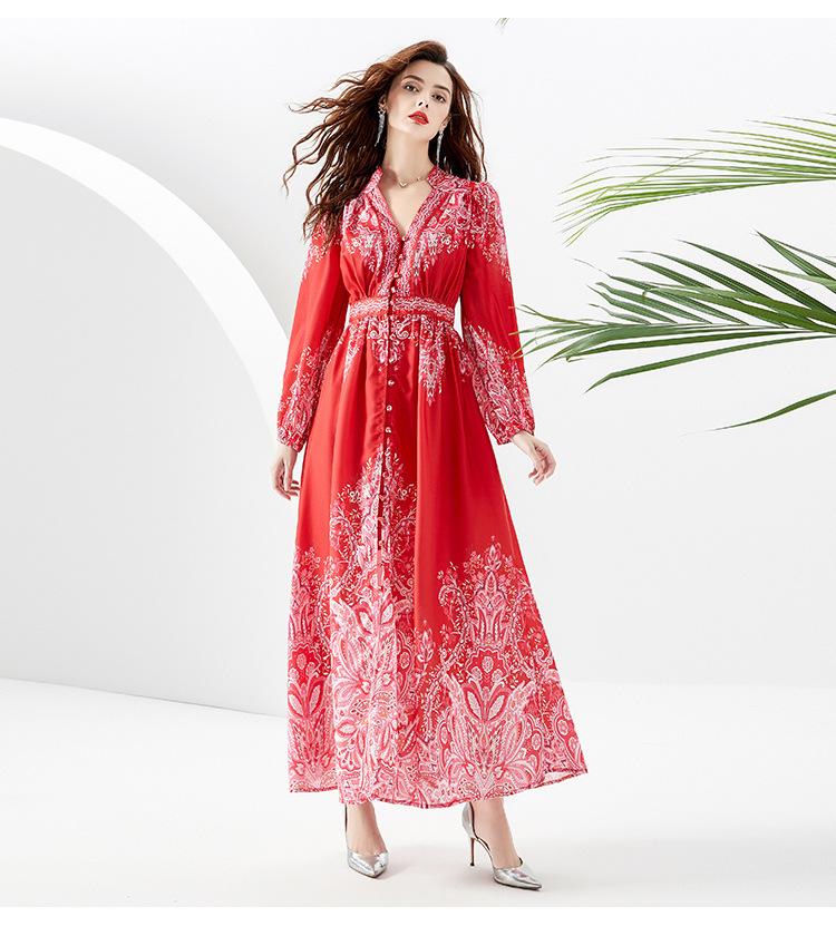 Party Romance with you D1 Long dress with red lantern sleeves