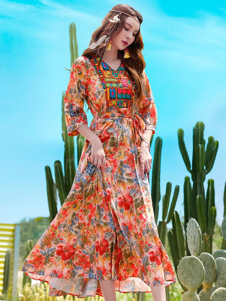 Bohemian Travel Ethnic Style Holiday Dress