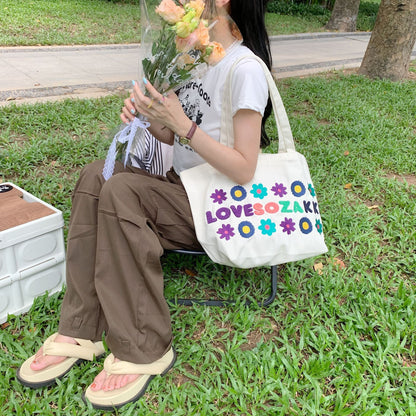 Shopping bag2622 包包女刺绣花朵帆布包潮法式少女单肩腋下包大学生布袋逛街