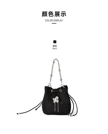 Shoulder handbag批发新款提花布水桶包国风抽带高级感女士手提包时尚链条小挎包