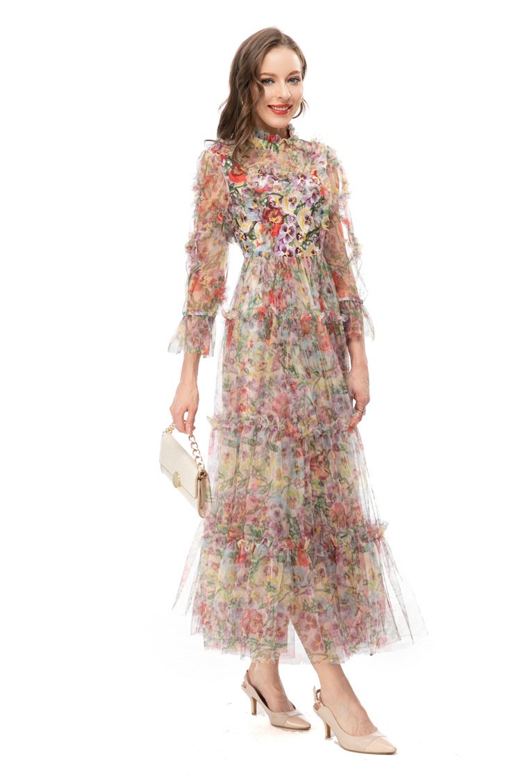 23 spring temperament Europe and the United States cross-border foreign trade women's ladies style three-dimensional embroidery gauze big dress 230708