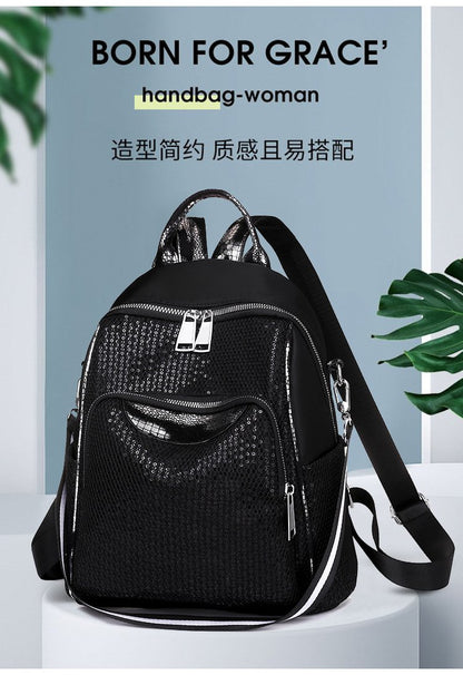 Backpack休闲双肩包女2023新款时尚亮片大容量女士背包时尚百搭两用单肩包