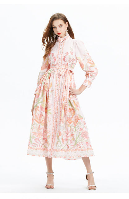 Romance with you D1 Long skirt with Printed  latern sleeve ruffles