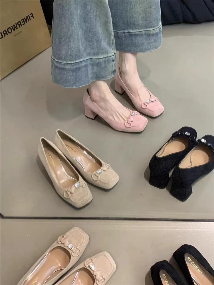 Chunky heel shoes玛丽珍鞋女仙女高跟鞋2024年新款法式气质优雅粉色爱心粗跟单鞋