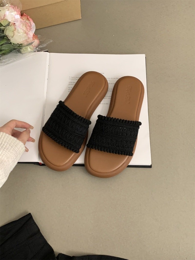 Open-toed sandals2024波西米亚厚底拖鞋女夏季外穿新款韩版温柔仙女风软平底海边沙