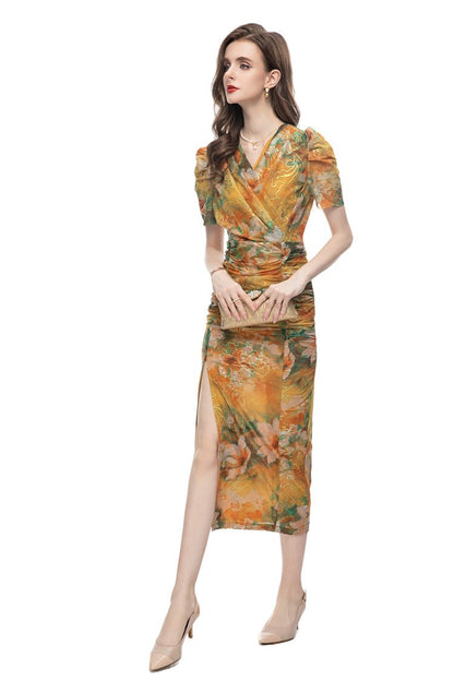 Fairy Fashion Printed Light Luxury Elastic Waist Dress