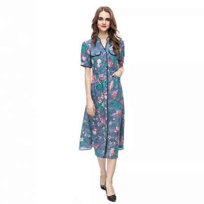 Party 2023 European and American Cross-border Light Luxury Women's Summer New French Casual Printed Belt Slim Fit dress 232406