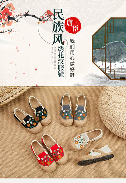 Flat cloth shoes定制2024春款绣花鞋 民族风女鞋亚麻休闲鞋 平跟低帮刺绣浅口单鞋