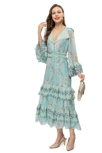 European and American women's French high-end spring and summer new holiday printing fashionable gentle temperament dress 231912